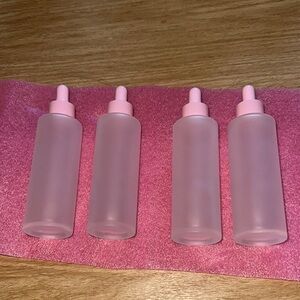*NEW* FROSTED GLASS DROPPER BOTTLES WITH PINK CAPS (4PCS)